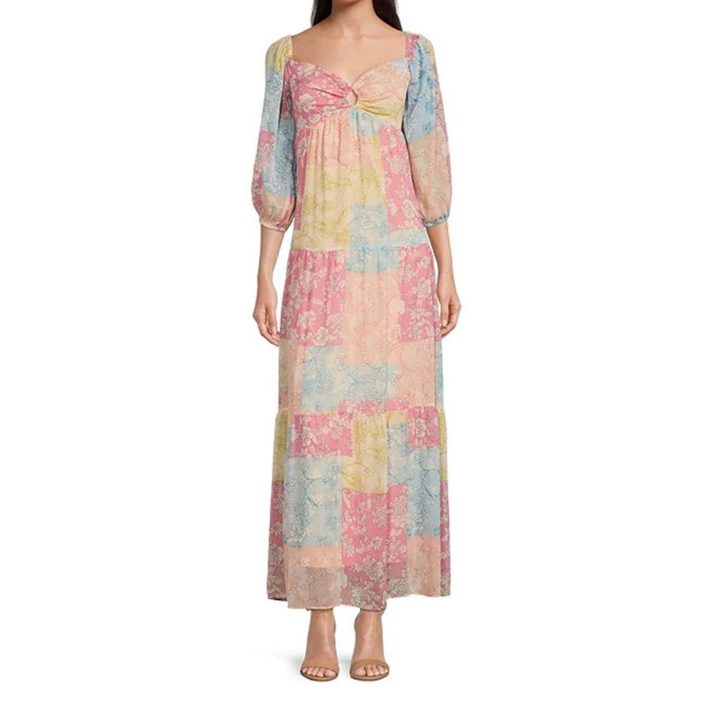 NWOT TAYLOR Floral Patchwork Print Sweetheart Neckline Maxi Dress SIZE 4 - Picture 2 of 7